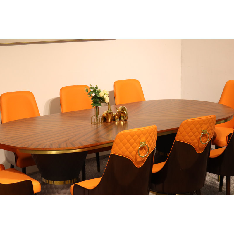 9 Pieces Vogue Lux Rectangular Dining Set, Orange