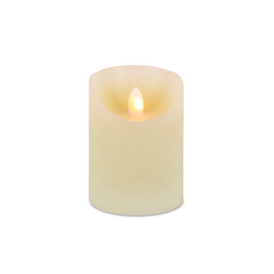 Set Of 2 Wax LED Pillar Candles – 4-Inch Bisque Pillars With New Aurora Flame And Realistic Dancing Glow