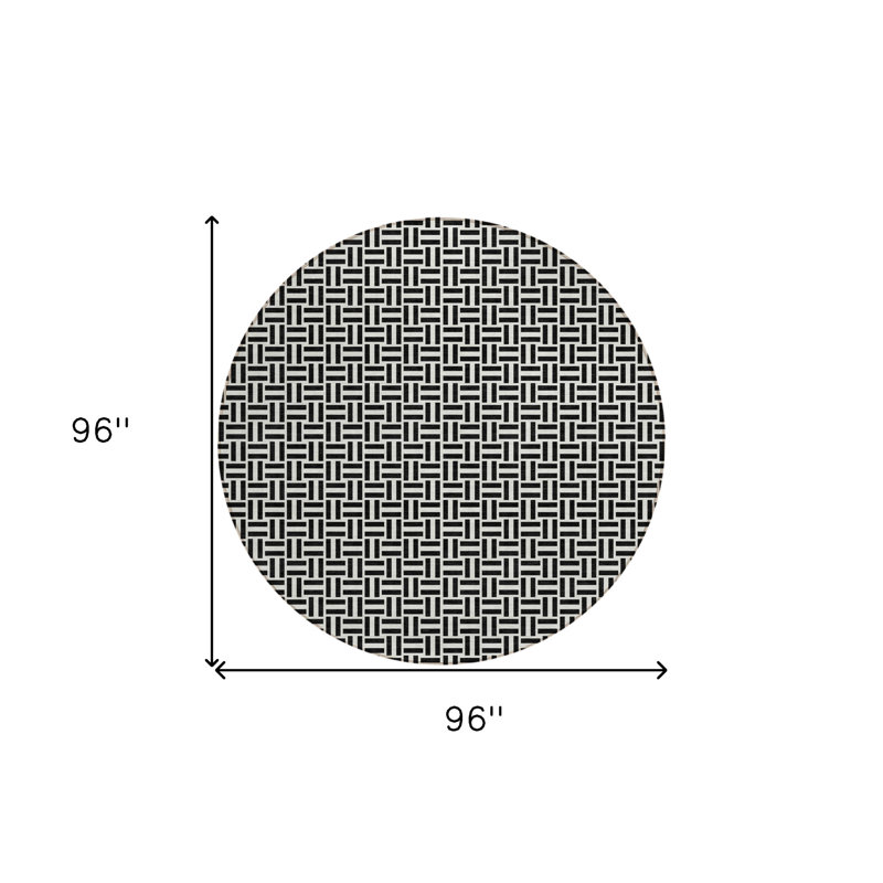 Tapis intérieur / extérieur rond lavable noir et ivoire 8 pi