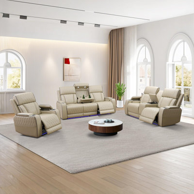 3-piece Breathing Leather Living Room Recliner Sofa Set by Latitude Run