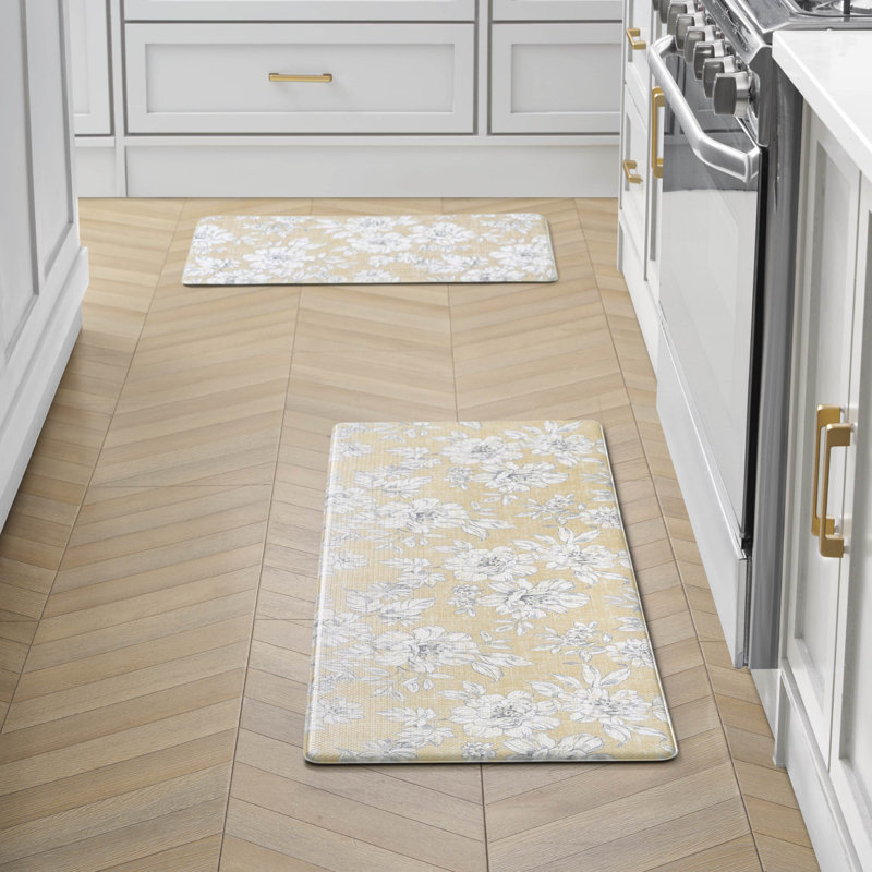 Tapis anti-fatigue 2 pièces Laura Ashley Iris, 17,5 po x 48 po / 17,5 po x 28 po, Jaune fauve