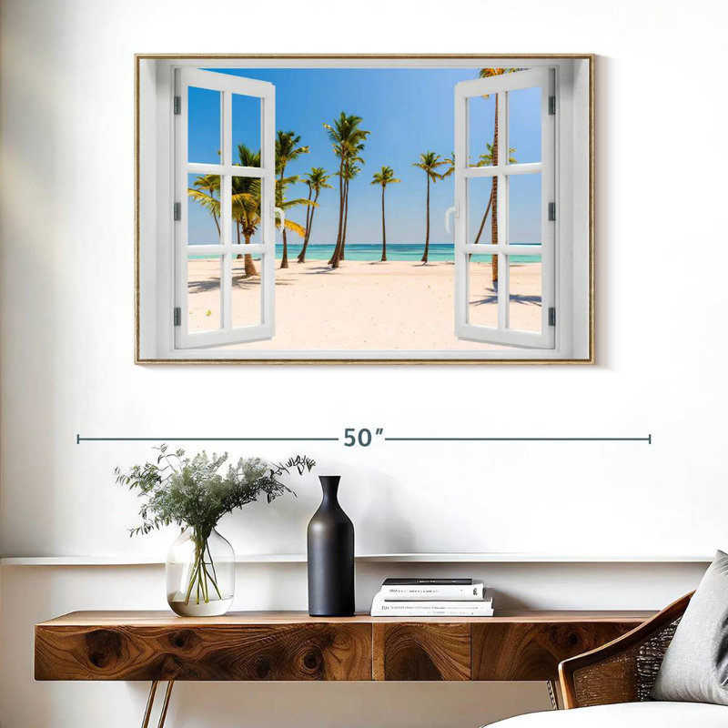 Fenêtre sur lys blanc, Cadre flottant en bois naturel, 40 po x 27 po