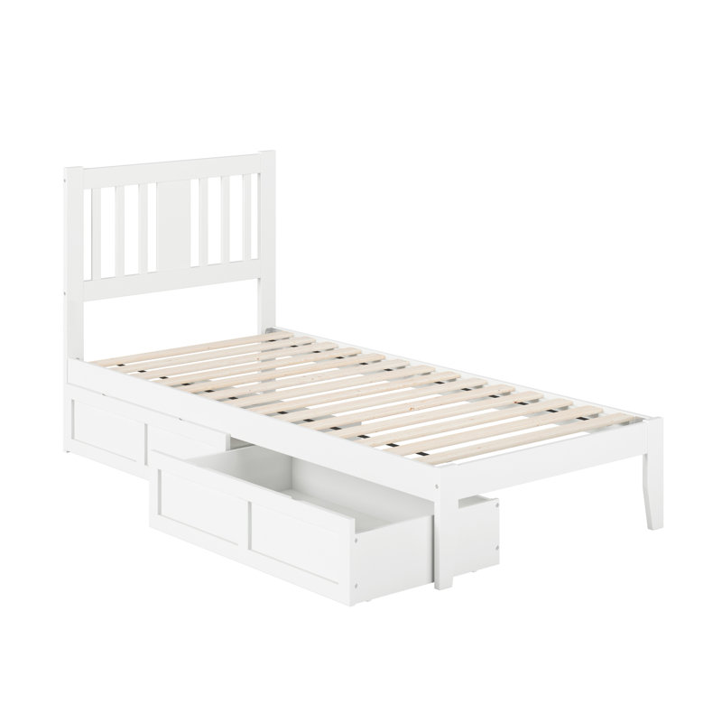 Zosia Solid Wood Slat Storage Bed, White, Extra-Long Twin