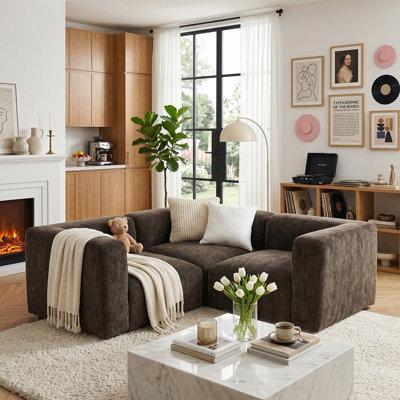 Modern Modular 3-Piece Corner Sectional Sofa With Deep Seating, Upholstered L-Shaped Couch For Living Room