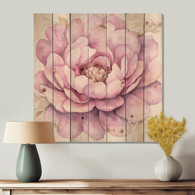 Vintage Elegance Of Pink Peonies II - Peonies Wood Wall Art - On Natural Pine Wood