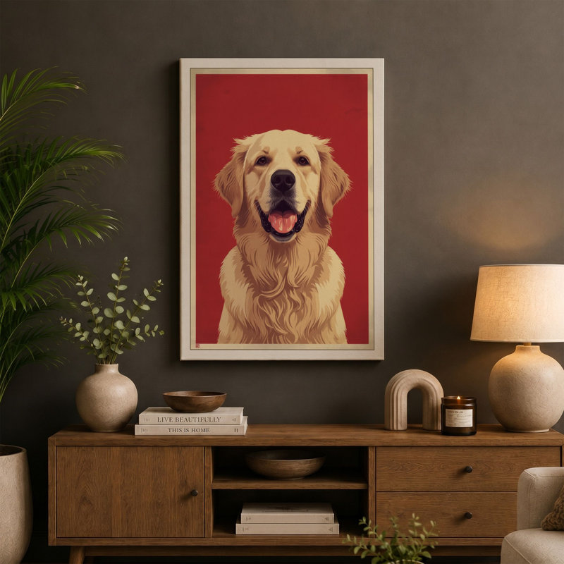 Golden Labrador Portrait Modern - Wrapped Canvas, 30x20 - 76.2 x 50.8 cm, Ochre Border