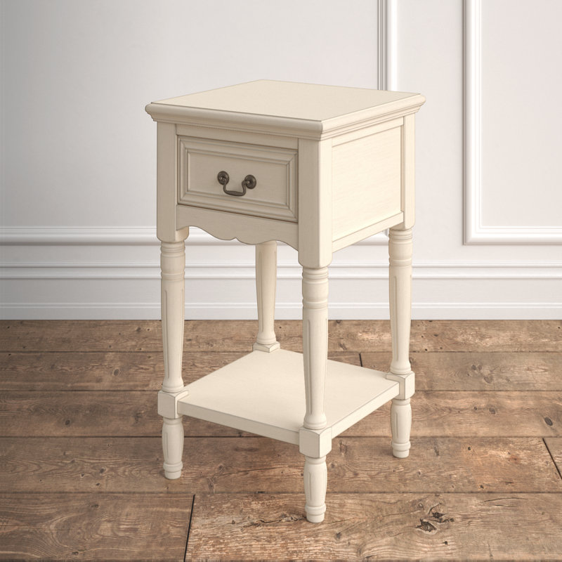 Antiqued White Solid Hardwood 29" French-Inspired Nightstand