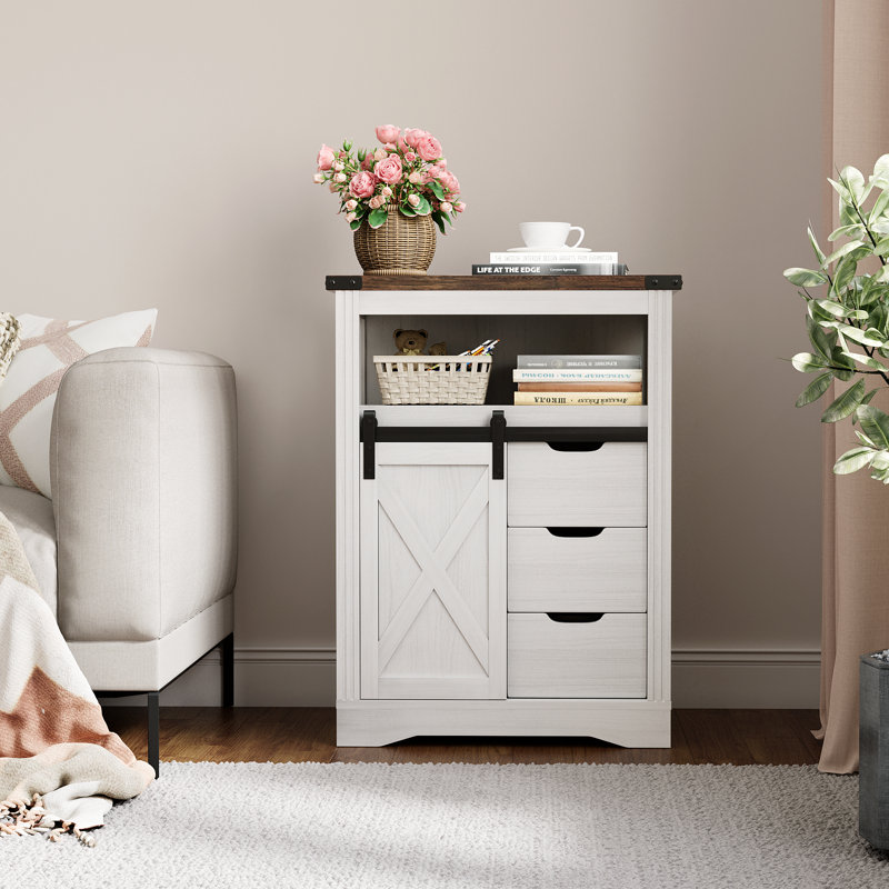 Armoire de rangement Farmhouse avec porte de grange coulissante et tiroirs