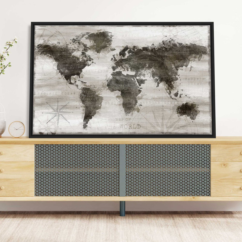 "Travel Map" par Natalie Carpentieri - cadre flottant, impression sur toile, H 21,5 po x l 33,5 po x P 2 po