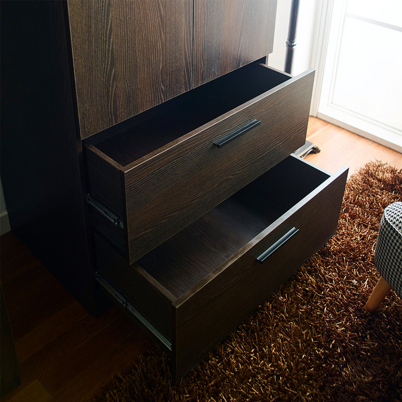 Dark Brown Wood Closet With 2 Doors, Drawers, And Hanging Bars - Soft Closing, Extra Roomy Storage, Water & Heat , Stain Scratch Two-Door Two Drawers By Brook Closing For A Quiet Laundry Room, Deep
