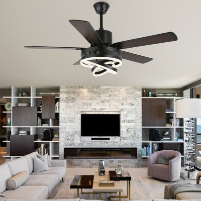 52" Modern 5-Blade Chandelier Ceiling Fan with DIY LED Light Kit, 6 Speed Quiet DC Fanlight w Remote for Living Room