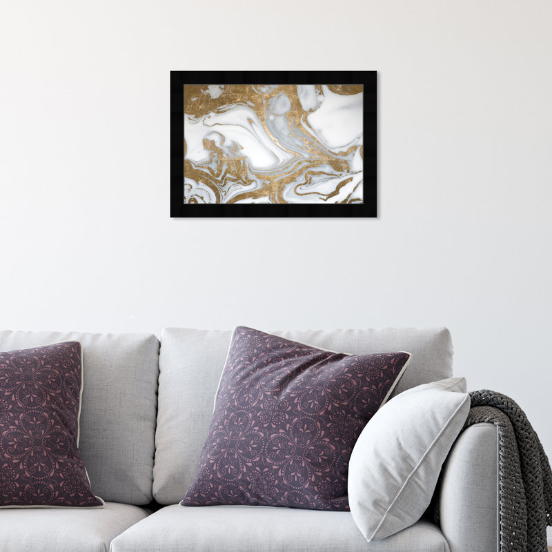 Reproduction d'art encadrée abstraite dorée et blanche pour salon, Noir, L 12 po x H 12 po