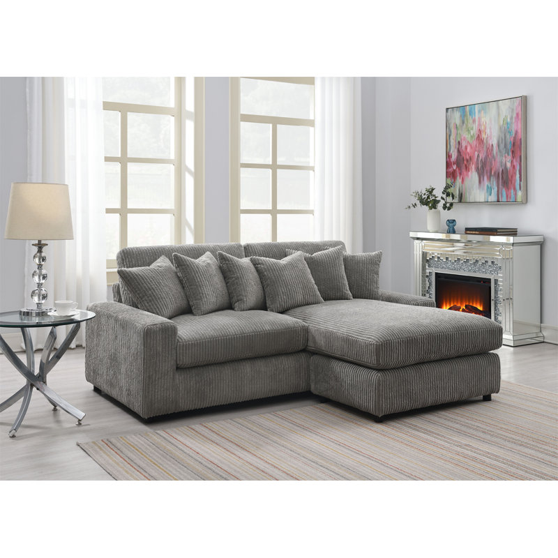 Canapé modulaire réversible en velours côtelé gris Tavia avec 6 coussins