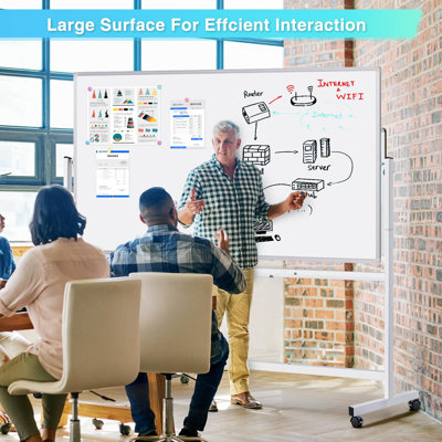 72" x 40" Freestanding Whiteboard Double Side Mobile Magnetic Dry Erase Board on Wheels