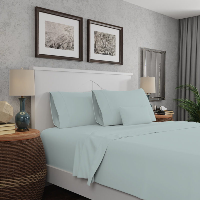 Soft & Silky Cotton Rayon Sheet Set, Queen, Light Blue