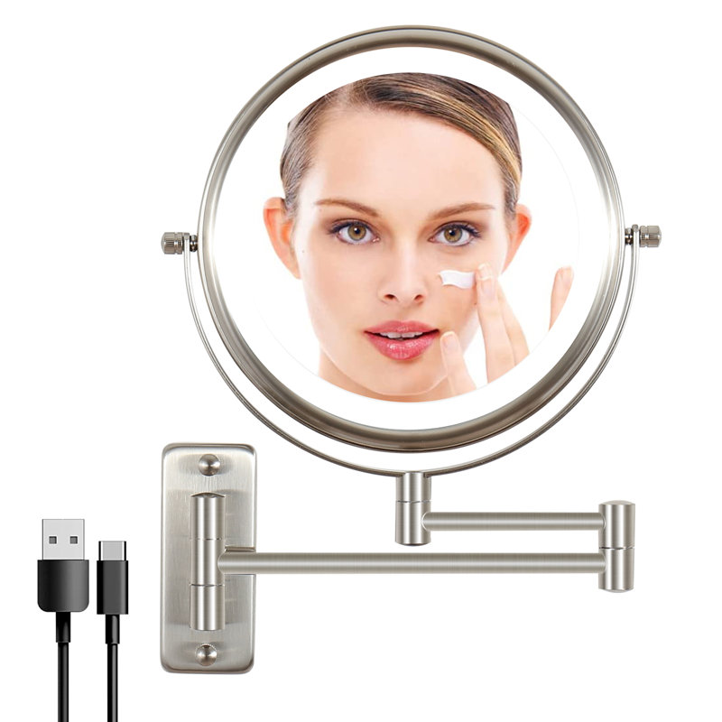 Caleidih Metal Flat LED Wall Mirror, Brushed Nickel
