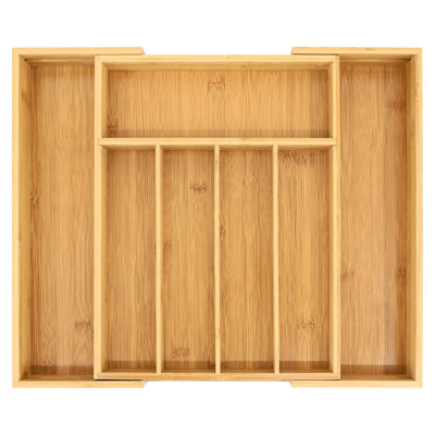 Organisateur de tiroir en bambou, organisateur de tiroir extensible en argenterie, plateau à couverts avec séparateurs pour ustensiles de cuisine, moyen