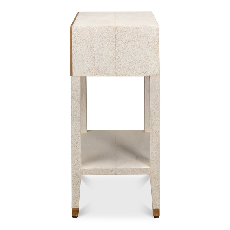 Osprey White Solid Wood Nightstand with Leather Top and Brass Handle