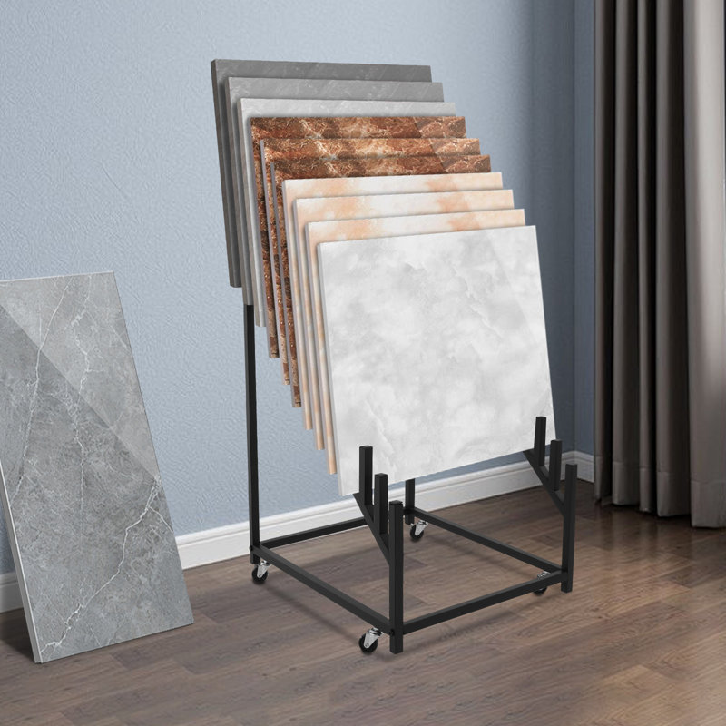 Display Stand Tile Display Rack Standing Slotted Flooring Display Shelf For Building Material Samples With Wheels