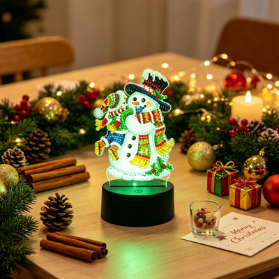 Trousse de bricolage pour lampe de nuit DEL bonhomme de neige en strass, décoration de table pour les fêtes de fin d'année à la maison