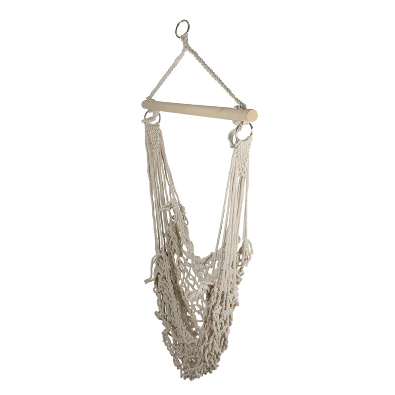 44" x 39" Natural Cotton Macrame Hammock Chair with Wooden Bar