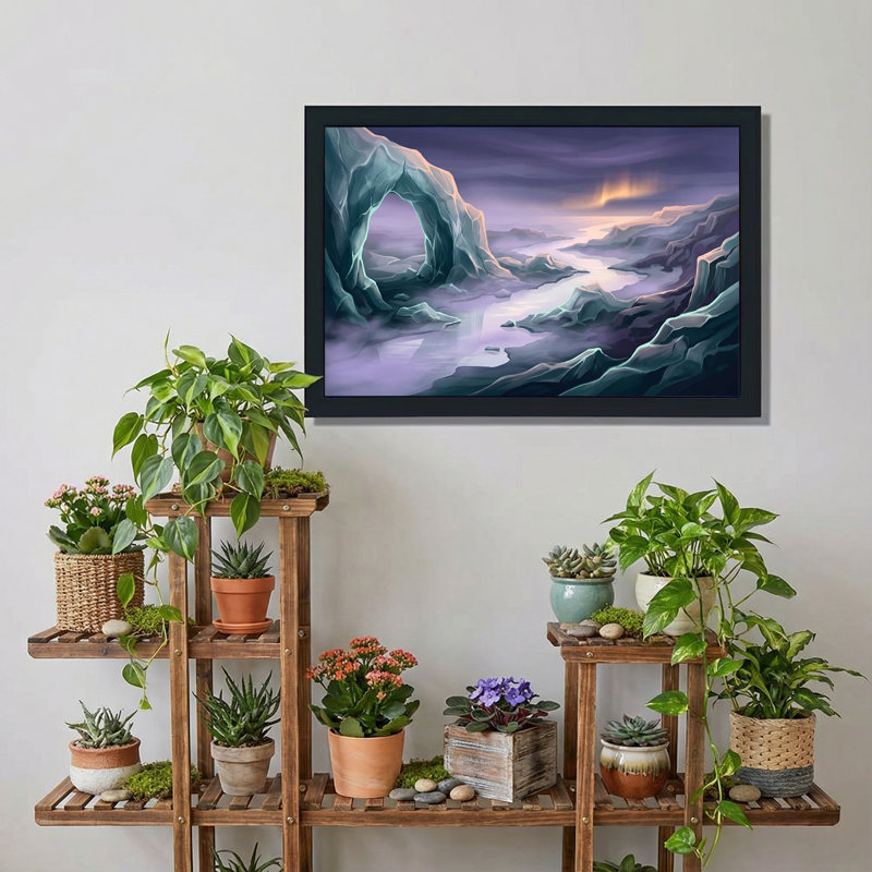 «Teal Ice Cave Arch Over Misty River», art mural, 16"H x 24"W