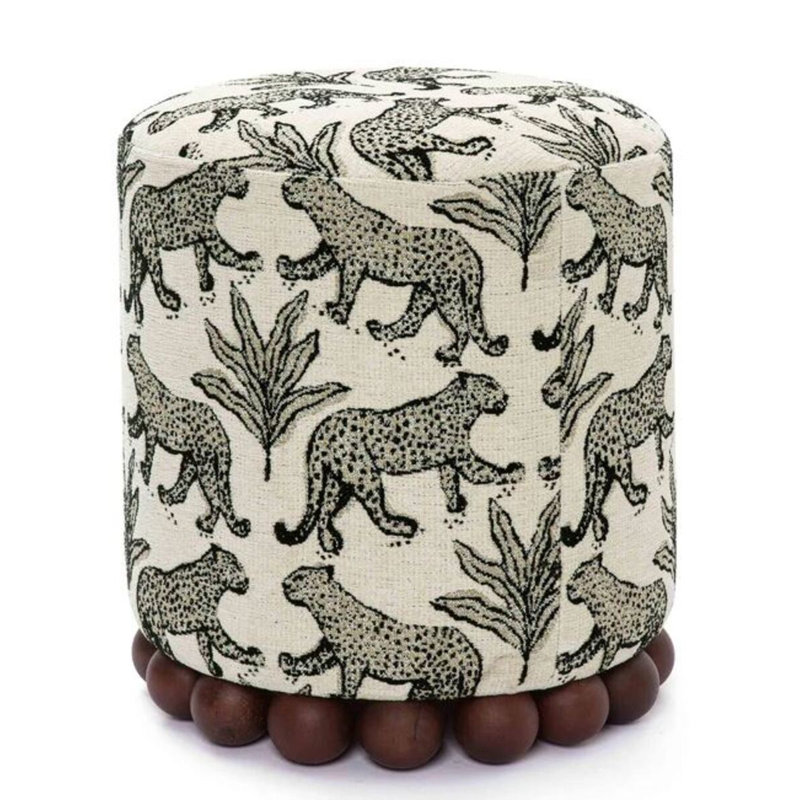 Leopard Print Fabric Round Ottoman