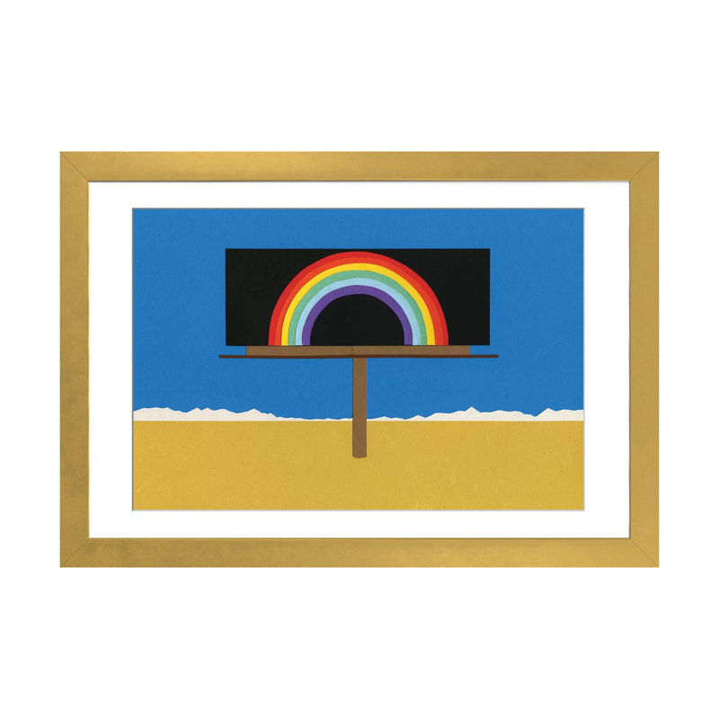 Panneau d'affichage du désert avec arc-en-ciel - impression d'art mural - papier d'art encadré, H 16 po x l 24 po, Doré