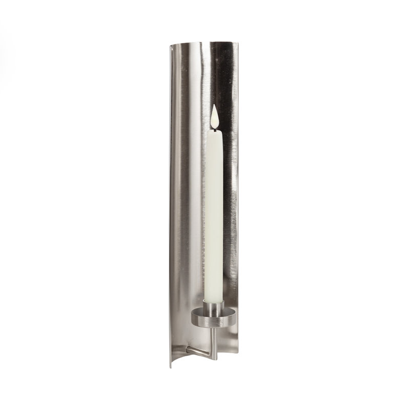 Taybron Curved Metal Taper Candle Wall Sconce, Silver