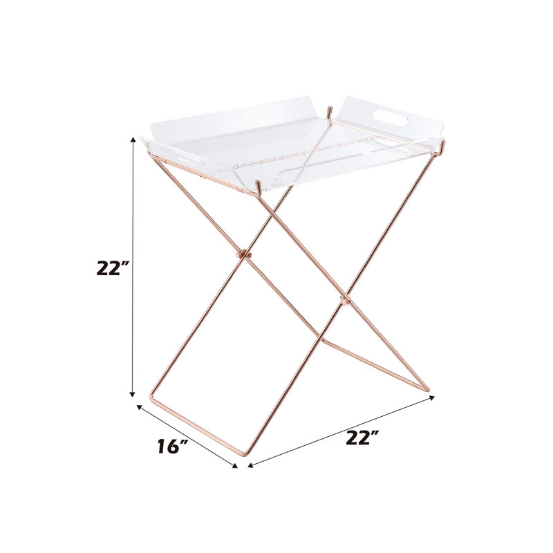 Table d'appoint rectangulaire en acrylique transparent avec base amovible en forme de « X » de 5 mm et 8 mm en métal, non pliable, 56 cm de large, 56 cm de hauteur, 41 cm de profondeur, capacité de charge maximale de 45 kg.