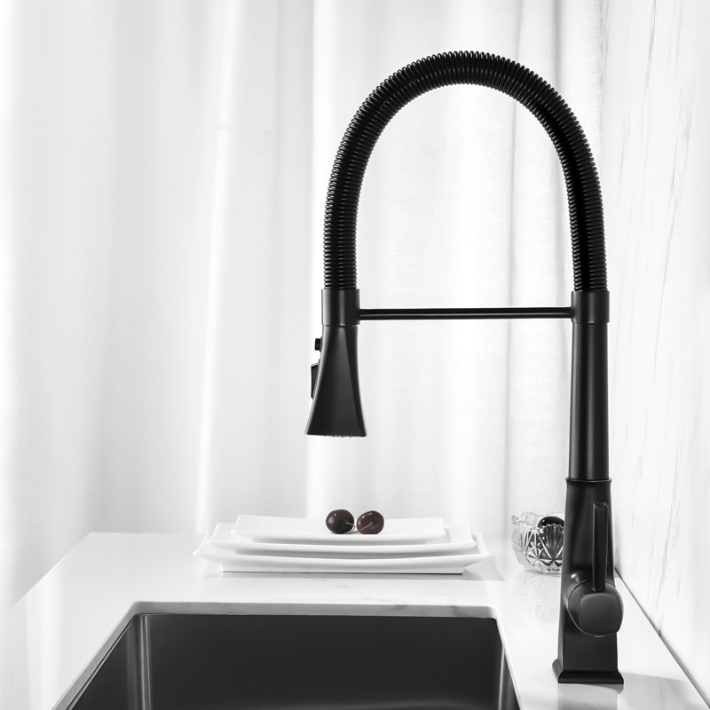Matte Black Pull Down Kitchen Faucet, Stainless Steel Made, Rust Treatment, 360 Rotatable Nozzle For Convenient Water Delivery Built,