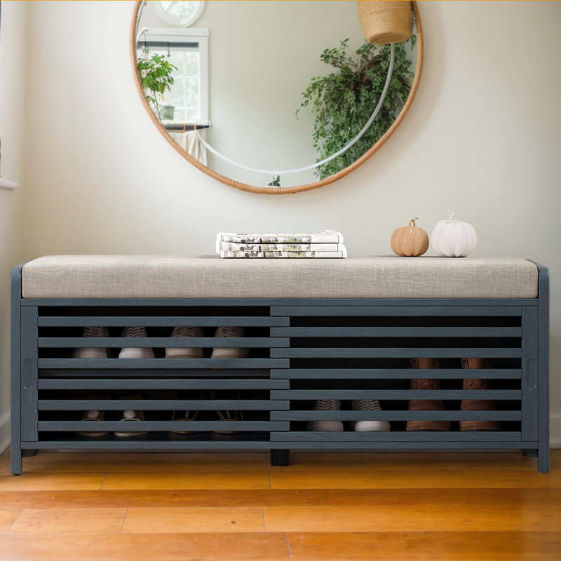 Banc de rangement 43 po patiné avec rangement, Marine