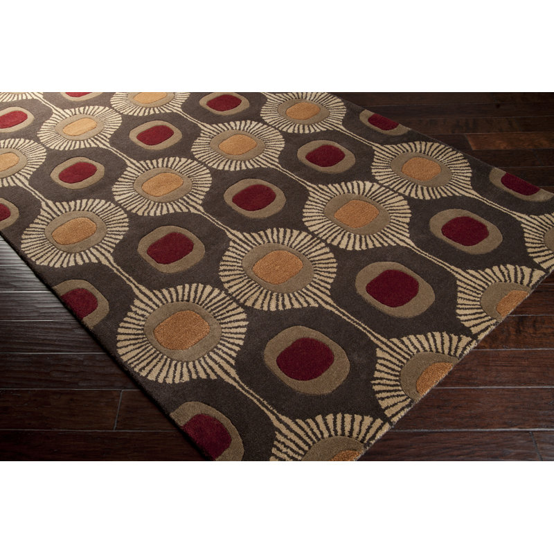 Anly Geometric Hand-Tufted Wool Dark Brown Area Rug, Rectangle 2' x 3'
