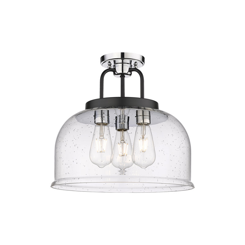 Makenzly Glass Semi Flush Mount, Seedy, Black/Polished Chrome