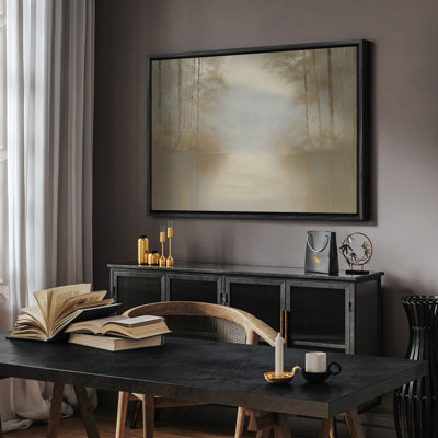Misty Forest Lake Landscape Framed Print Wall Art