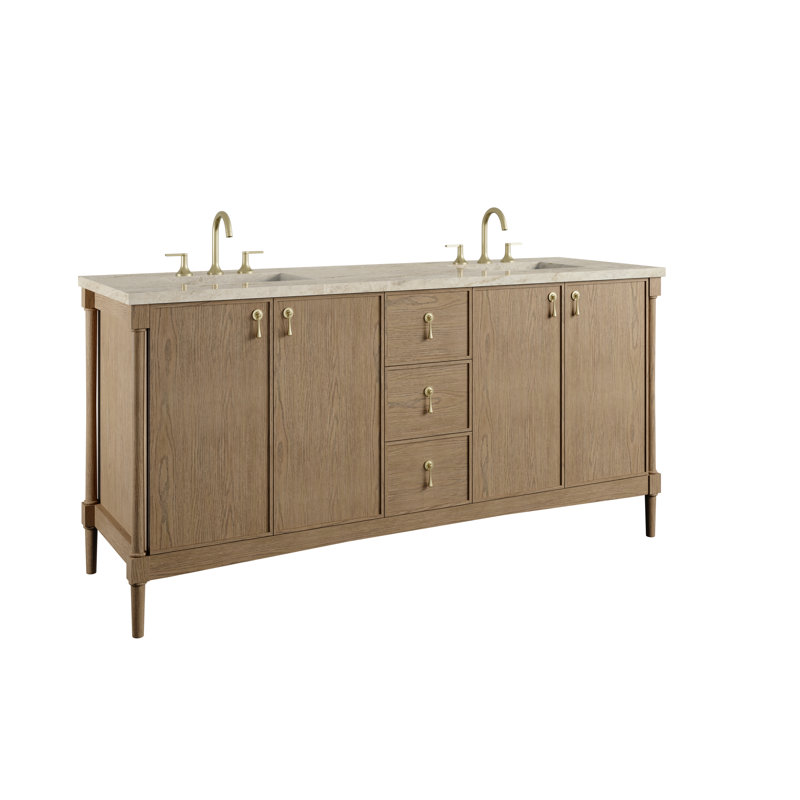 Kinnsden 72" W Double Vanity, Tajnar Eclos, Weathered Oak