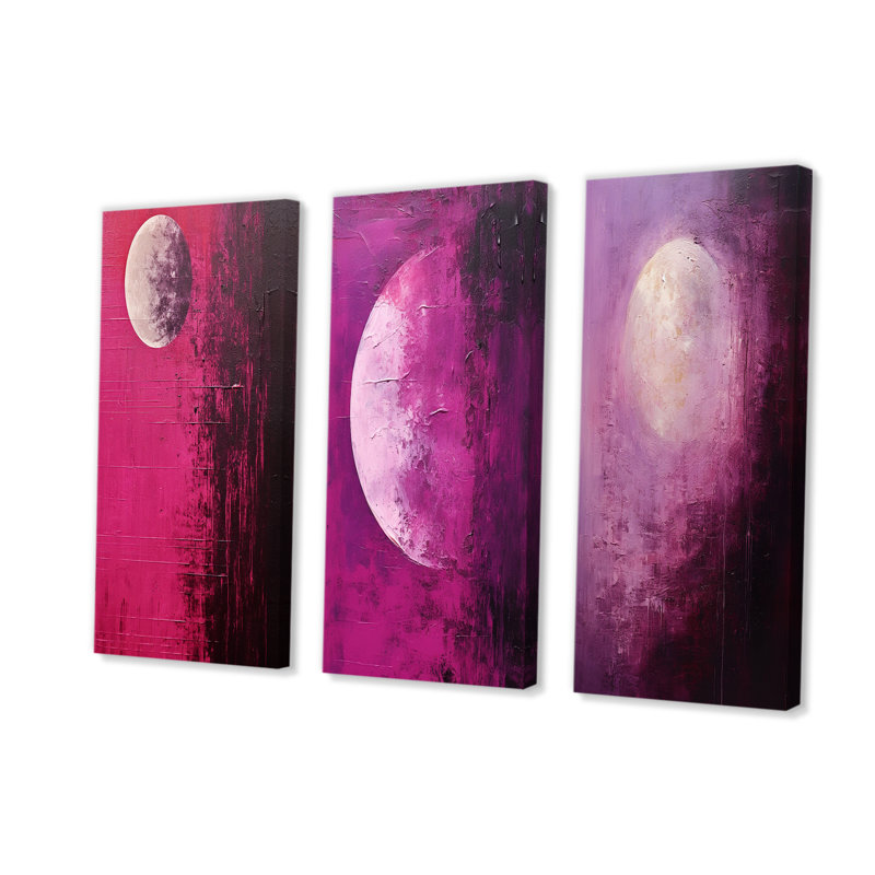 Lune mystérieuse, ensemble d'art mural sur toile lune de 3, H 28 po x l 36 po, Toile tendue