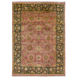 Hand Knotted Wool Oriental Area Rug in Rose And Navy