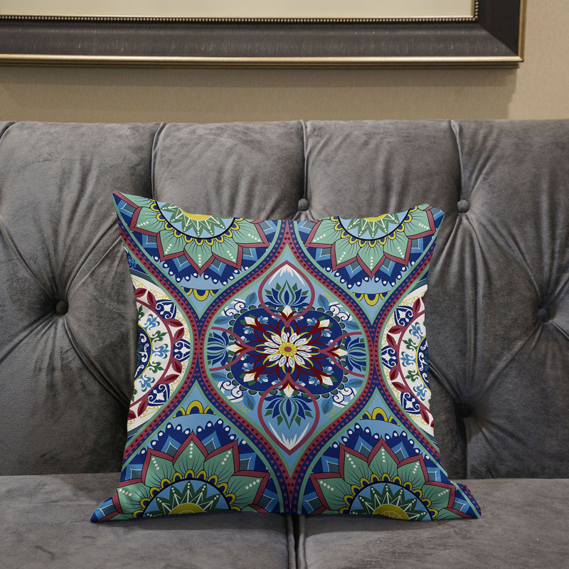 Housse et insert de coussin décoratif en polyester, 18 po x 18 po, Bleu / rose