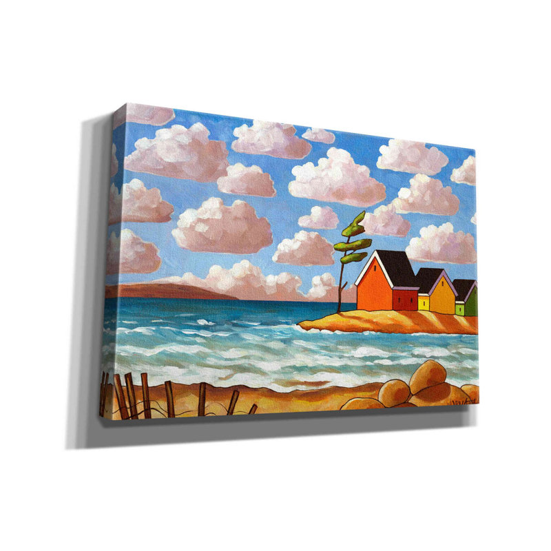 «Waves and Colorful Cabins Beach» par Cathy Horvath-Buchanan, art mural sur toile, H 18 po x l 26 po x P 0,75 po
