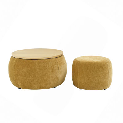 Round Storage Ottoman, 2 In 1 Function, Work As End Table And Ottoman,With Small Seat by Latitude Run