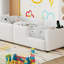 Lit plateforme simple tapissier avec garde-corps et station de charge, blanc