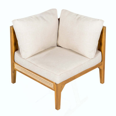 Outdoor Corner Chair With Acacia Wood And Plastic Cane Frame, Comfortable Cushions, And Space-Saving Design For Patio And Garden