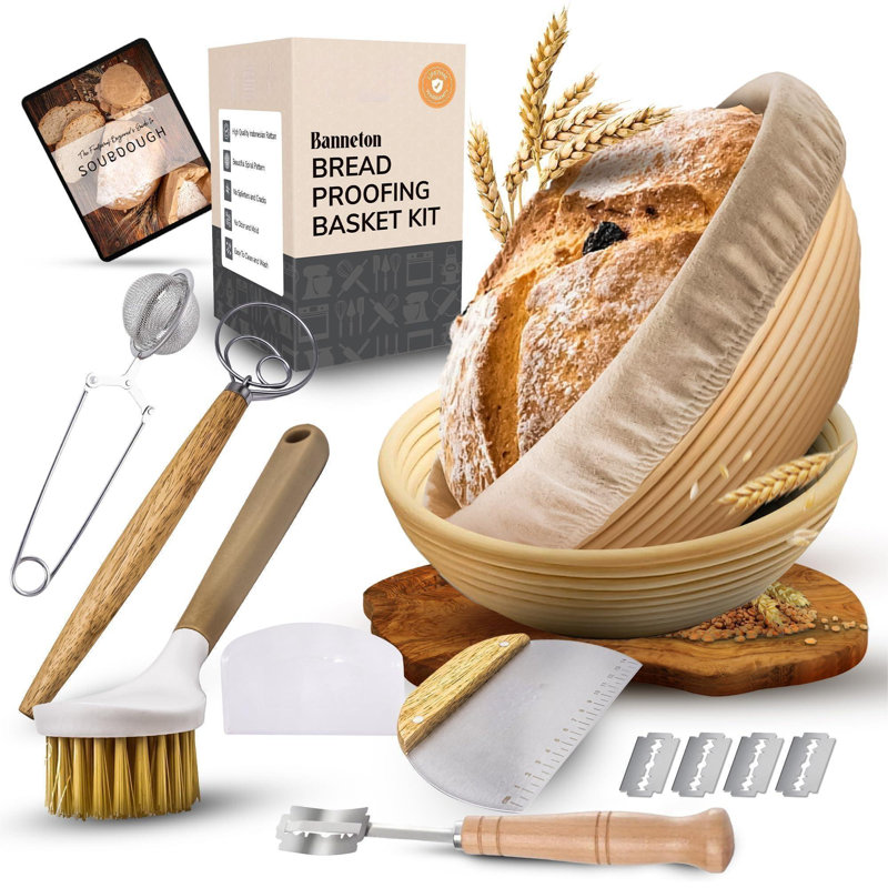 Banneton Bread Proofing Basket Set - 2X Round 9 Inch Baskets Sourdough Bread Baking Supplies Sour Dough Scoring Tool - Proofing Bowls For Sourdough Bread Making Tools