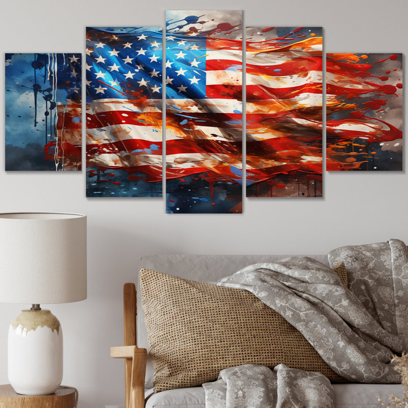 Modern USA Flag I - Flags Canvas Art Print - 5 Panels