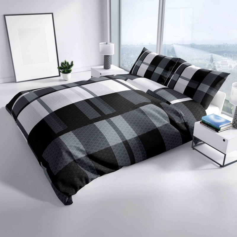 Razane Chequered Duvet Cover Set with Pillow Shams Included, 135 x 200 cm + 80 x 80 cm