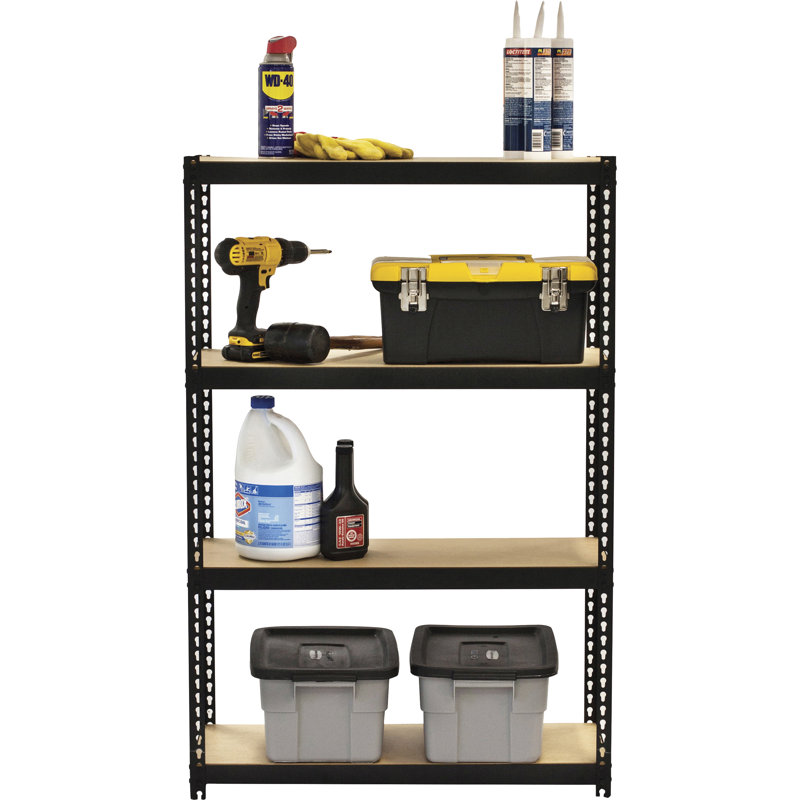 Narrow Black Steel Riveted Shelving Unit 30"x12"x48"