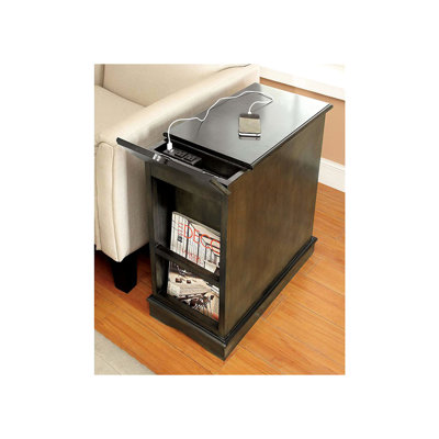 Contemporary Side Table With Port And Storage Options - Grey Finish Compartment Gray