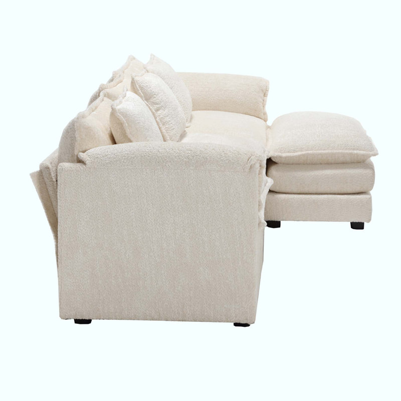 Millan 112" L Shaped Modular Sectional Sofa with Ottoman & Memory Foam, Beige Boucle
