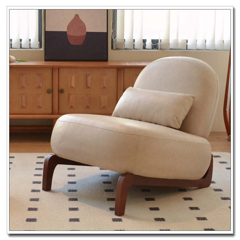 Mignon fauteuil d'appoint avec pieds en bois massif, Crème, Simili cuir